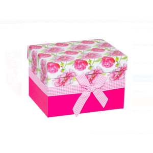 Διακοσμητικό Κουτί Χάρτινο Ροζ Floral Καρό Κορδέλα 3.36 lt