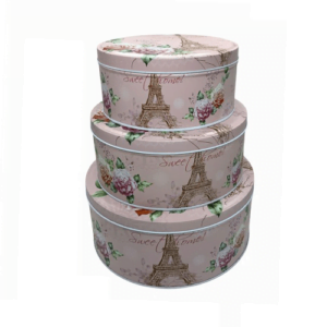 Σέτ Διακοσμητικά Κουτιά Μεταλικά Στρογγυλά Ροζ Floral 3τεμ